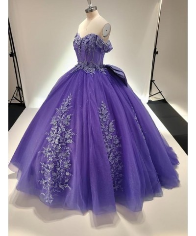 Puffy Tulle Quinceanera Dresses Sweetheart Ball Gowns with Bow Off The Shoulder Sweet 15 16 Dress PF55 Blue $46.19 Dresses