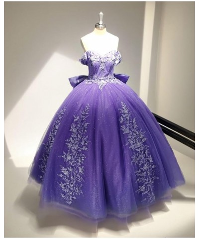 Puffy Tulle Quinceanera Dresses Sweetheart Ball Gowns with Bow Off The Shoulder Sweet 15 16 Dress PF55 Blue $46.19 Dresses