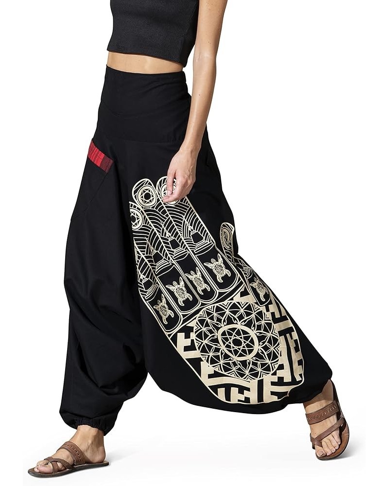 Women's Harem Pants for Yoga, Exercise, Cotton Boho Hippie Aladdin Oversized Tribal Asian Pant for Women Dark Curator Black-b...