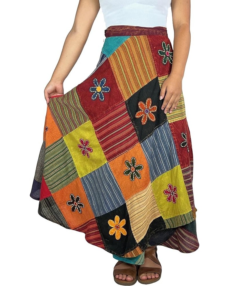 Women's Boho Gypsy Hippie Style Patched Tie Up High Waist Tie-Dye Wrap Cover Up Maxi Skirt Plus Size S - 2X Multi 3 $18.43 Sw...