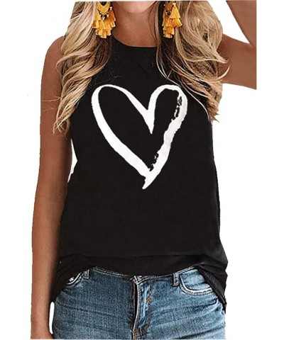 Women Casual Sleeveless Graphic Tank Tops Summer Loose Outdoor Sports Vest Tee Shirts Black+whiteheart $10.19 Tanks