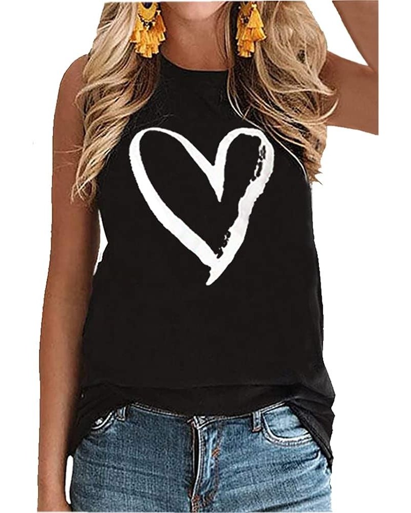 Women Casual Sleeveless Graphic Tank Tops Summer Loose Outdoor Sports Vest Tee Shirts Black+whiteheart $10.19 Tanks