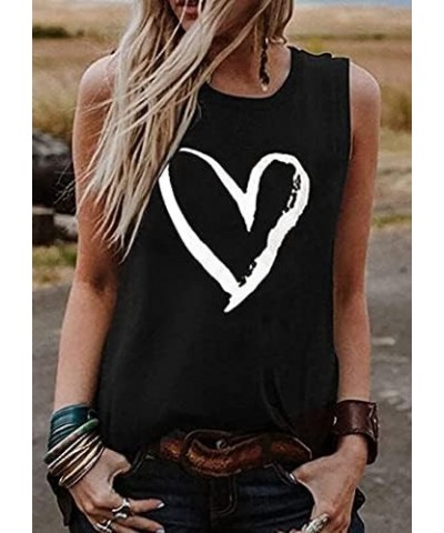 Women Casual Sleeveless Graphic Tank Tops Summer Loose Outdoor Sports Vest Tee Shirts Black+whiteheart $10.19 Tanks