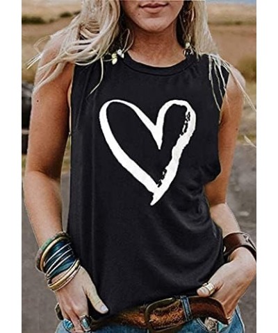 Women Casual Sleeveless Graphic Tank Tops Summer Loose Outdoor Sports Vest Tee Shirts Black+whiteheart $10.19 Tanks