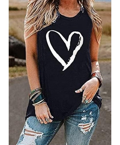 Women Casual Sleeveless Graphic Tank Tops Summer Loose Outdoor Sports Vest Tee Shirts Black+whiteheart $10.19 Tanks