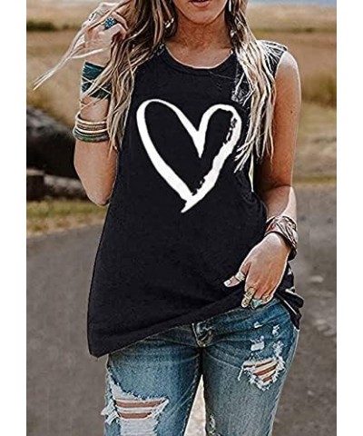 Women Casual Sleeveless Graphic Tank Tops Summer Loose Outdoor Sports Vest Tee Shirts Black+whiteheart $10.19 Tanks