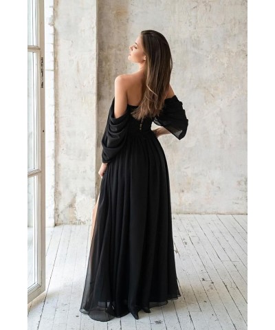 Women's Formal Dresses Plus Size Black Bridesmaid Dresses Off The Shoulder Chiffon Wedding Guest Dresses with Slit Pink $26.0...