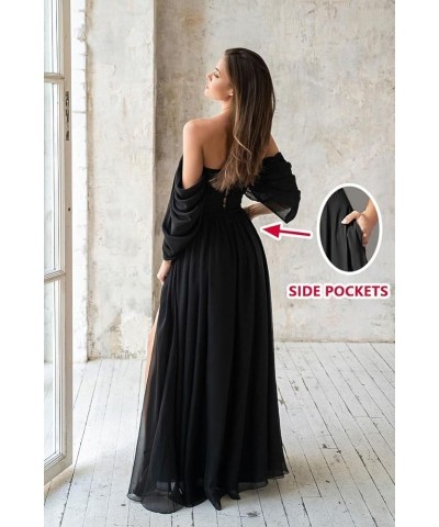 Women's Formal Dresses Plus Size Black Bridesmaid Dresses Off The Shoulder Chiffon Wedding Guest Dresses with Slit Pink $26.0...