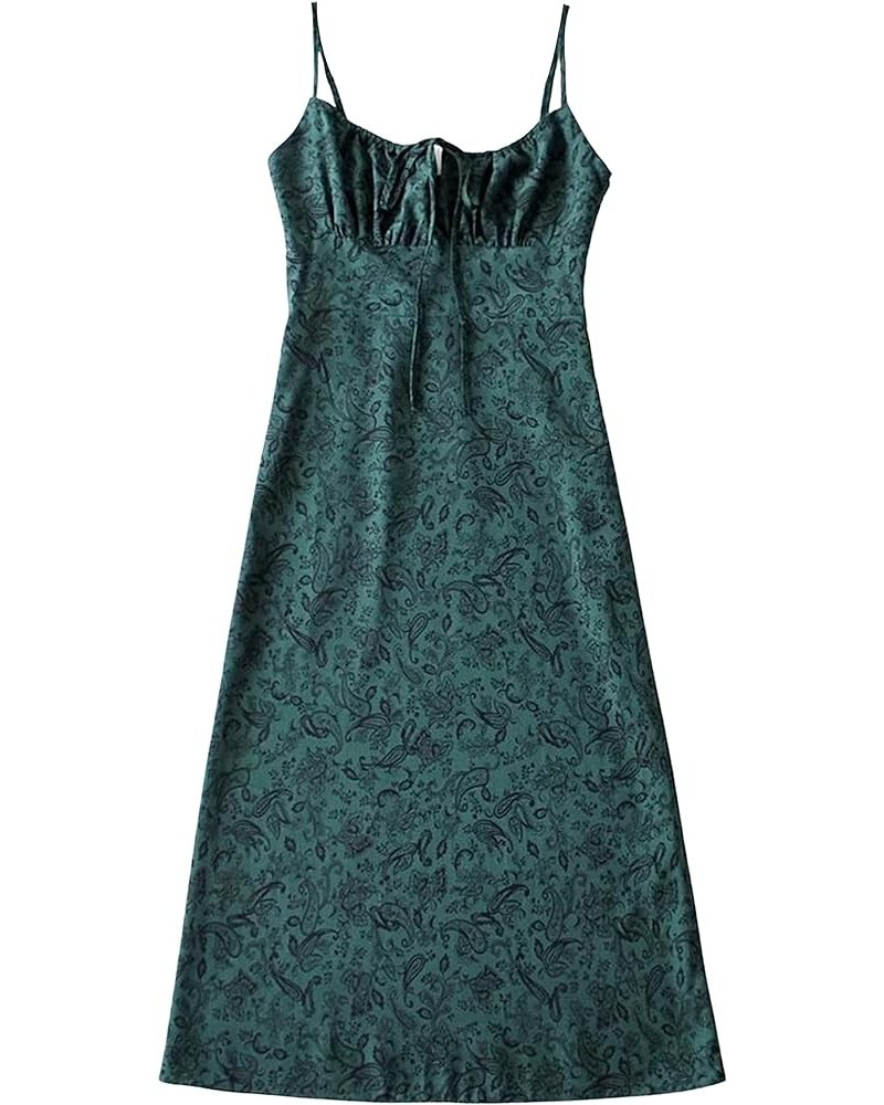 Women's Floral Dress Low-Cut Square Neck Spaghetti Strap Tie Bodycorn Dresses 01green $23.99 Dresses