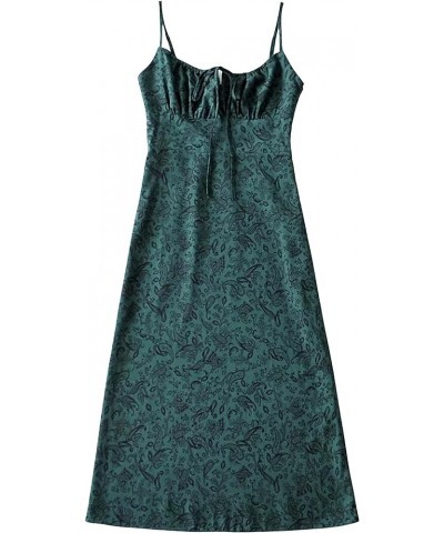 Women's Floral Dress Low-Cut Square Neck Spaghetti Strap Tie Bodycorn Dresses 01green $23.99 Dresses