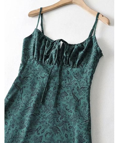 Women's Floral Dress Low-Cut Square Neck Spaghetti Strap Tie Bodycorn Dresses 01green $23.99 Dresses