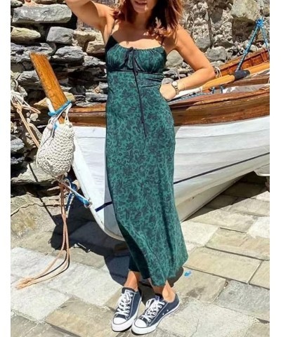 Women's Floral Dress Low-Cut Square Neck Spaghetti Strap Tie Bodycorn Dresses 01green $23.99 Dresses