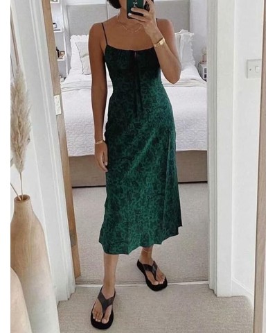 Women's Floral Dress Low-Cut Square Neck Spaghetti Strap Tie Bodycorn Dresses 01green $23.99 Dresses