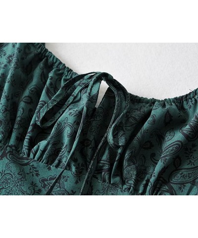 Women's Floral Dress Low-Cut Square Neck Spaghetti Strap Tie Bodycorn Dresses 01green $23.99 Dresses