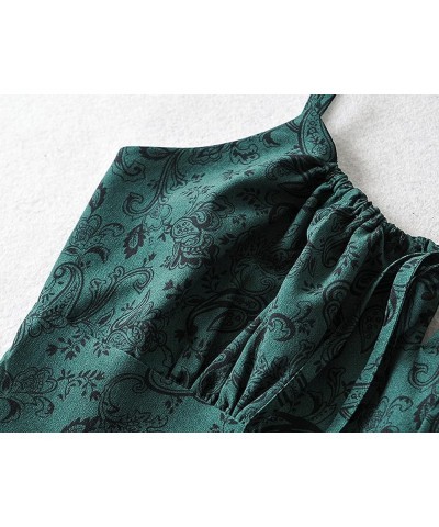 Women's Floral Dress Low-Cut Square Neck Spaghetti Strap Tie Bodycorn Dresses 01green $23.99 Dresses