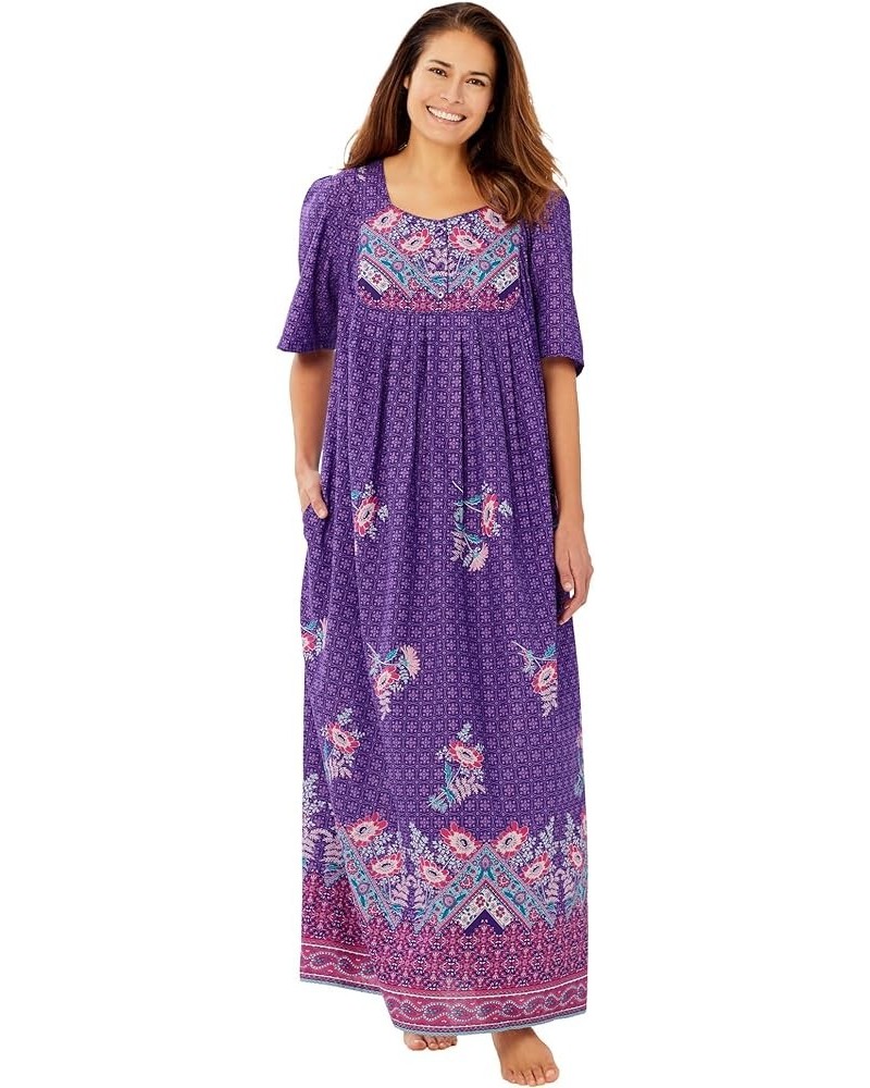 Women's Plus Size Bib Front Lounger House Dress, Nightgown Plum Burst Boho Border $21.44 Others