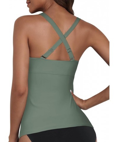 Women's Underwire Tankini Top Twist V Neck Push Up Swim Top Ruched Bathing Suit Tops Only Army Green $23.75 Swimsuits