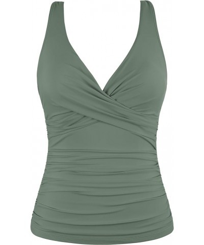 Women's Underwire Tankini Top Twist V Neck Push Up Swim Top Ruched Bathing Suit Tops Only Army Green $23.75 Swimsuits