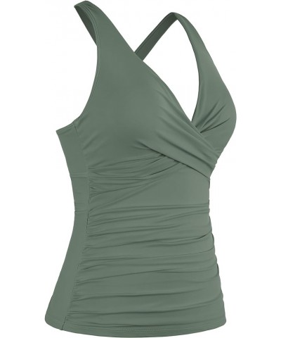 Women's Underwire Tankini Top Twist V Neck Push Up Swim Top Ruched Bathing Suit Tops Only Army Green $23.75 Swimsuits