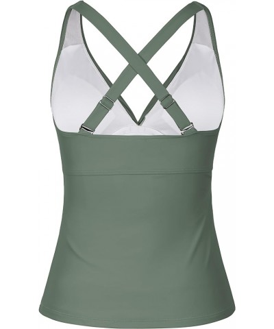 Women's Underwire Tankini Top Twist V Neck Push Up Swim Top Ruched Bathing Suit Tops Only Army Green $23.75 Swimsuits