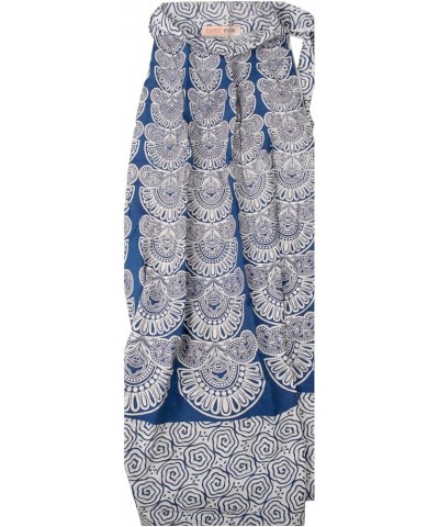 Wrap-Around Long Skirt with Block-Print in Pastel Colors - Pure Cotton Princess Blue $18.24 Skirts