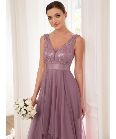 Women's Sleeveless V-Neck Evening Dress Appliques Tulle High Low Bridesmaid Dresses 00793-AS Orchid $40.14 Dresses