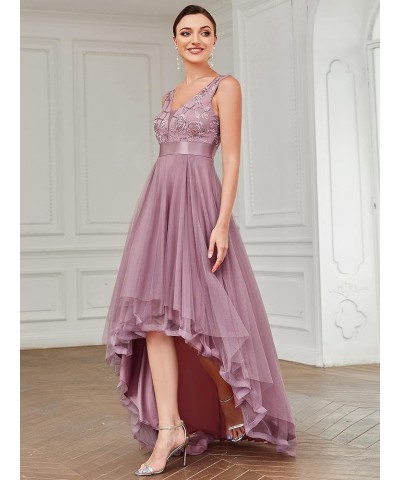 Women's Sleeveless V-Neck Evening Dress Appliques Tulle High Low Bridesmaid Dresses 00793-AS Orchid $40.14 Dresses