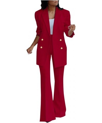 Womens Business Suit Solid Blazer 2 Piece Elegant Formal Work Pant Suits Casual Set Outfits 09 Red $17.96 Suits