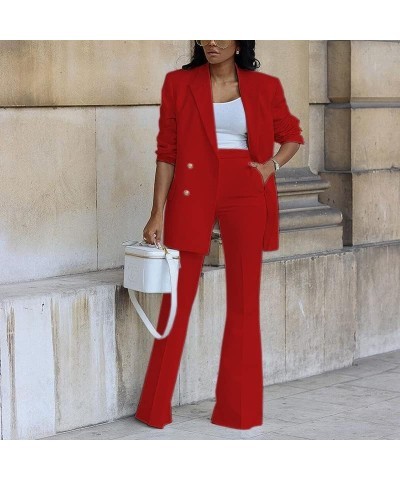 Womens Business Suit Solid Blazer 2 Piece Elegant Formal Work Pant Suits Casual Set Outfits 09 Red $17.96 Suits