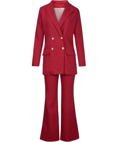 Womens Business Suit Solid Blazer 2 Piece Elegant Formal Work Pant Suits Casual Set Outfits 09 Red $17.96 Suits