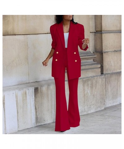 Womens Business Suit Solid Blazer 2 Piece Elegant Formal Work Pant Suits Casual Set Outfits 09 Red $17.96 Suits