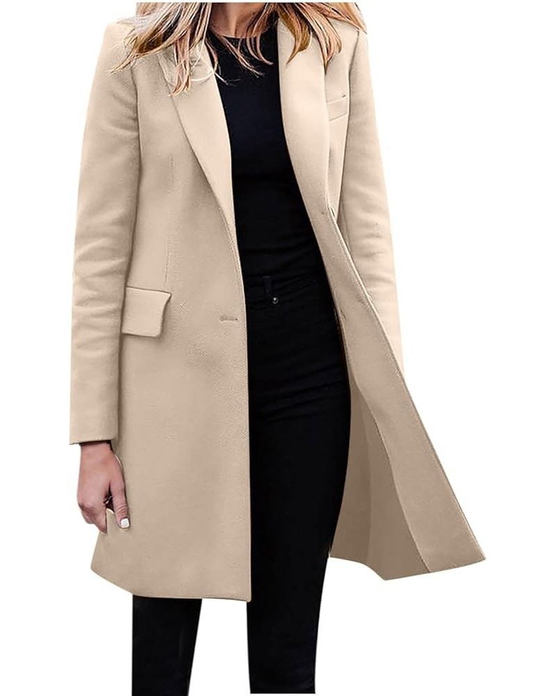 Women's Woolen Blend Coats Winter Notch Lapel Collar Peacoat Overcoat Open Front Cardigan Trench Coats with Belt 6beige $5.89...