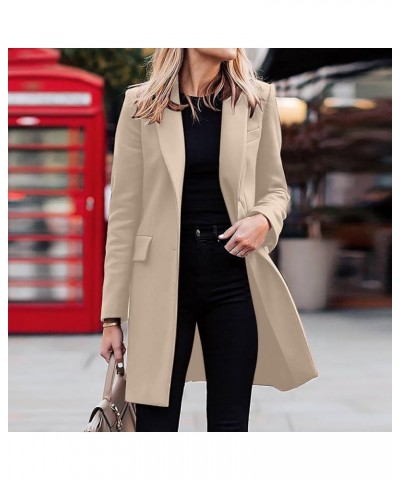 Women's Woolen Blend Coats Winter Notch Lapel Collar Peacoat Overcoat Open Front Cardigan Trench Coats with Belt 6beige $5.89...