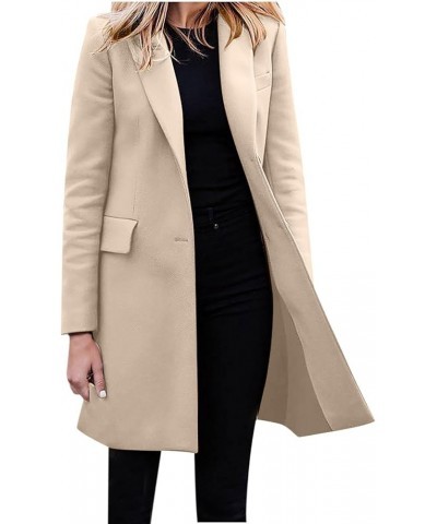 Women's Woolen Blend Coats Winter Notch Lapel Collar Peacoat Overcoat Open Front Cardigan Trench Coats with Belt 6beige $5.89...