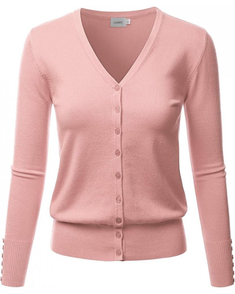 Women's V-Neck Long Sleeve Button Down Sweater Cardigan Soft Knit(S-XXL) Lbt006-dustypink $14.96 Sweaters