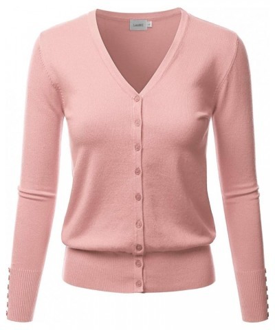 Women's V-Neck Long Sleeve Button Down Sweater Cardigan Soft Knit(S-XXL) Lbt006-dustypink $14.96 Sweaters