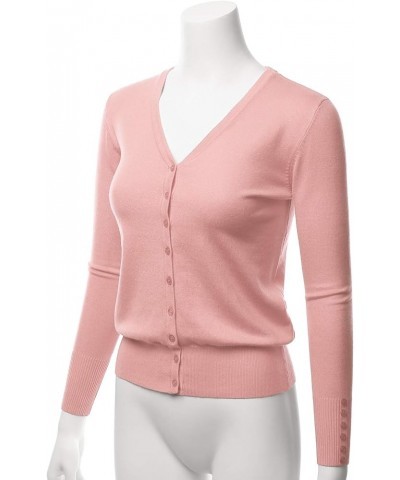 Women's V-Neck Long Sleeve Button Down Sweater Cardigan Soft Knit(S-XXL) Lbt006-dustypink $14.96 Sweaters