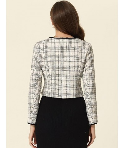 Tweed Jacket for Women's Long Sleeve Casual Work Office Plaid Short Outwear Black White $26.19 Jackets