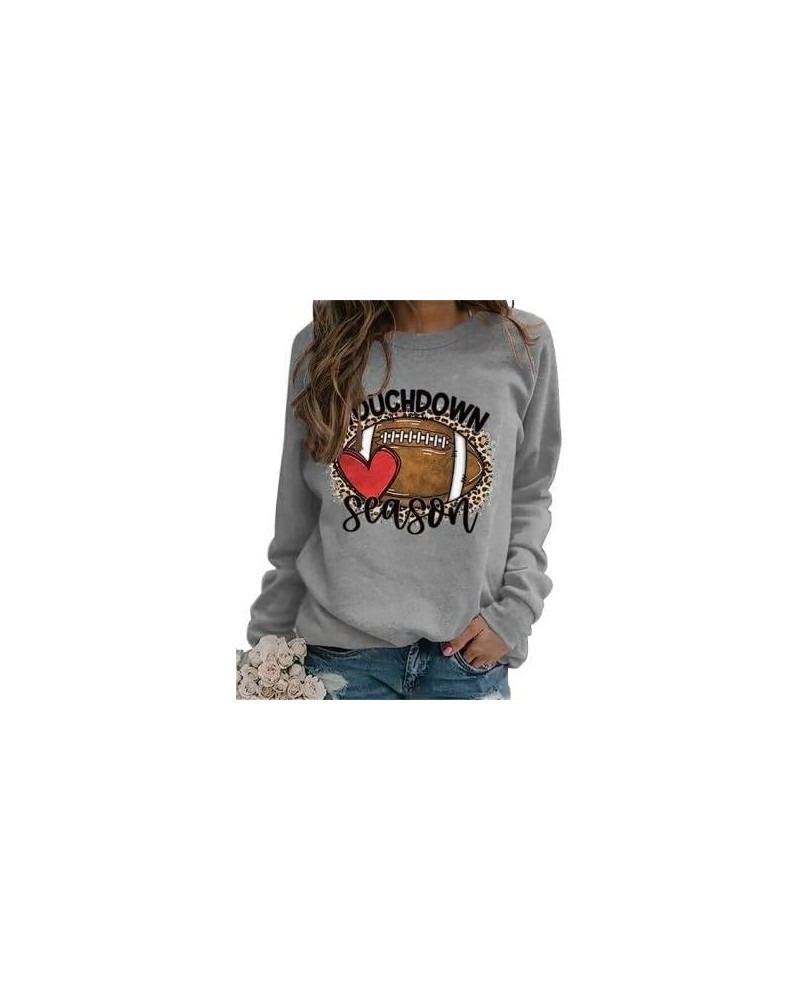 Touchdown Season Football Sweatshirt Women Game Day Football Pullover Shirts Football Event Sweatshirt Gray $14.26 Activewear