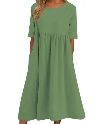 Women's Half Sleeve Linen Maxi Dresses Casual Loose Plus Size Beach Dress for Women with Pockets Light Green $15.80 Dresses