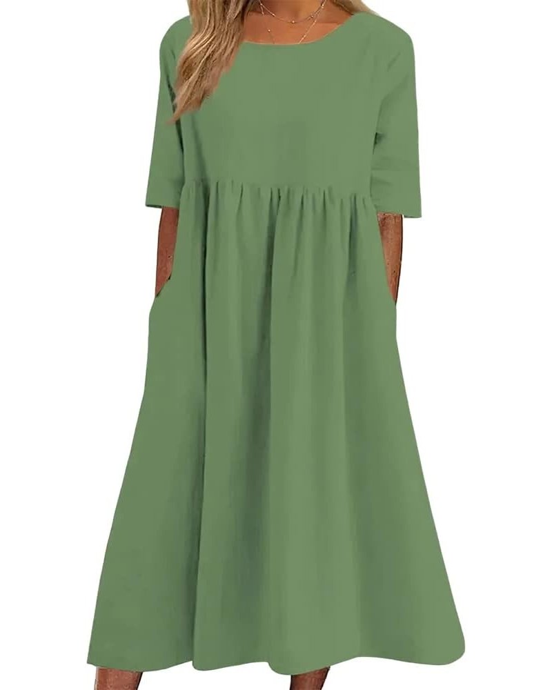 Women's Half Sleeve Linen Maxi Dresses Casual Loose Plus Size Beach Dress for Women with Pockets Light Green $15.80 Dresses