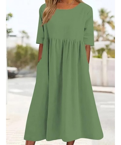 Women's Half Sleeve Linen Maxi Dresses Casual Loose Plus Size Beach Dress for Women with Pockets Light Green $15.80 Dresses