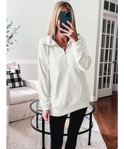 Women's Casual Long Sleeve Half Zip Sweatshirt Lapel Drawstring Oversized Pullover Tops with Pockets（S-2XL 03 White $23.77 Ho...