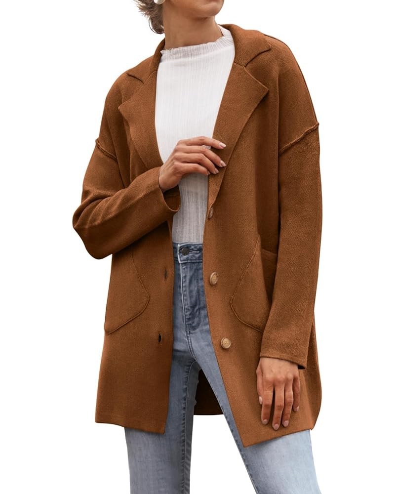 Women's 2023 Open Front Fall Cardigan Long Sleeve Button Lapel Knit Oversized Sweater Jacket Coat Caramel $29.11 Sweaters