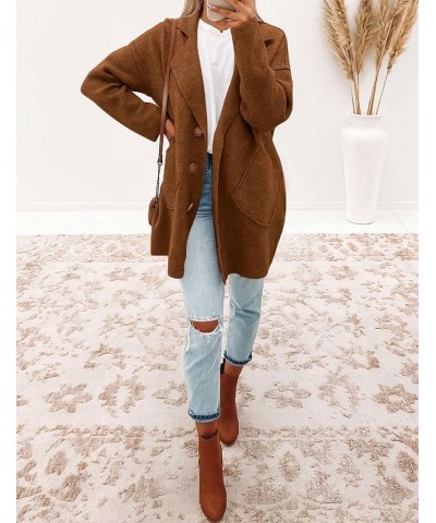 Women's 2023 Open Front Fall Cardigan Long Sleeve Button Lapel Knit Oversized Sweater Jacket Coat Caramel $29.11 Sweaters