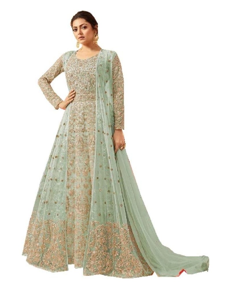 Indian/Pakistani Bollywood Party Wear Long Anarkali Gown for Womens LT NNew Light Green $40.85 Dresses