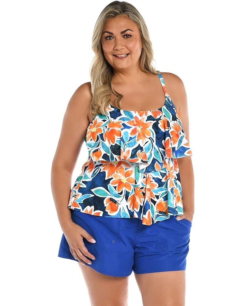 Women's 2-Tiered Ruffle Tankini Swimsuit Top Multi//Joyful Blooms $19.24 Swimsuits