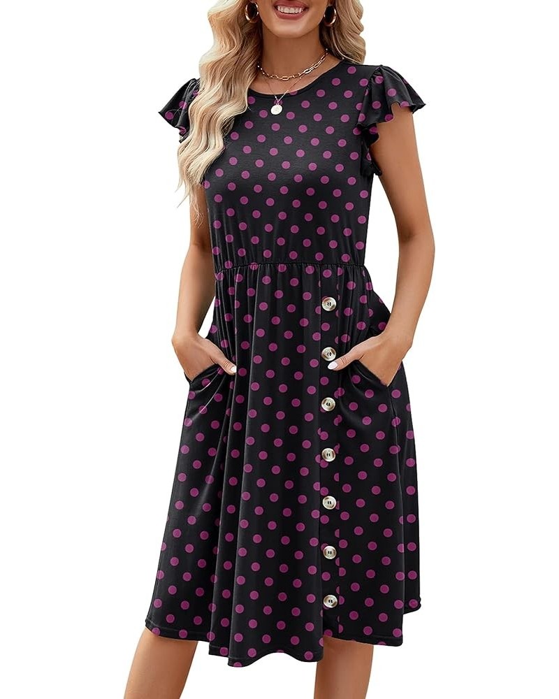 Womens Dresses Casual Summer Dress Black Ruffle Sleeveless Long Dress with Pocket Pink Dot $10.00 Dresses