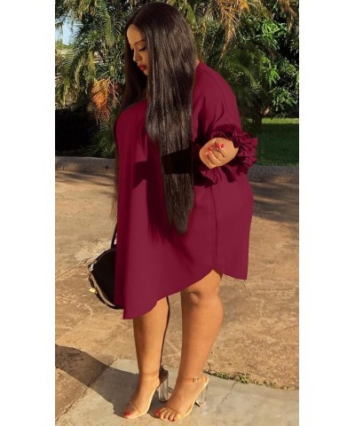 Women's Casual Vintage Ruffle Sleeve Loose Party Midi Plus Size Dress Casual Summer Winered $17.84 Dresses