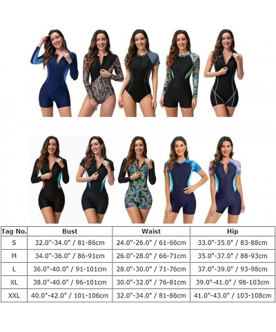 Women One Piece Bathing Suit Short Sleeve Tummy Control Swimsuit Zipper Surfing UPF 50+ Rash Guard Serpentine $13.67 Swimsuits